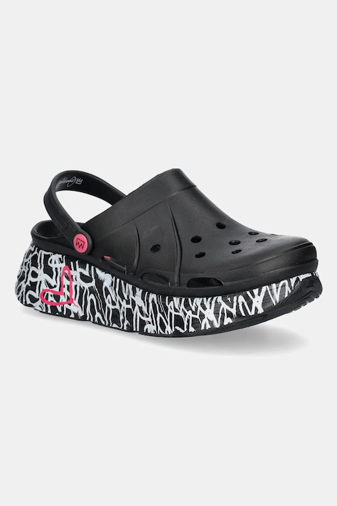 Pantofle Skechers SKECHERS X JGOLDCROWN dámské, černá barva, na klínku, 111324