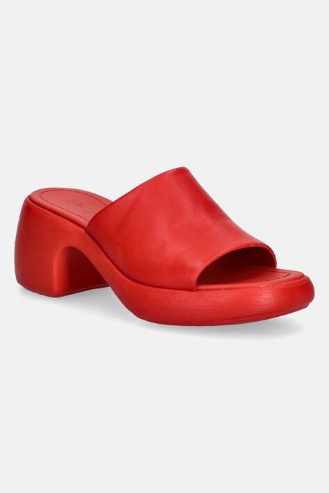 Kožené pantofle Camper Thelma Sandal dámské, červená barva, na podpatku, K201722-004