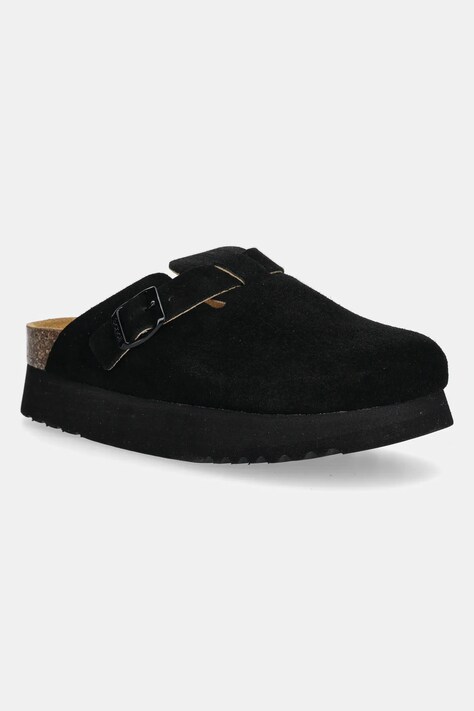 Scholl papuci din piele JUSTINE femei, culoarea negru, cu platforma, F315781004