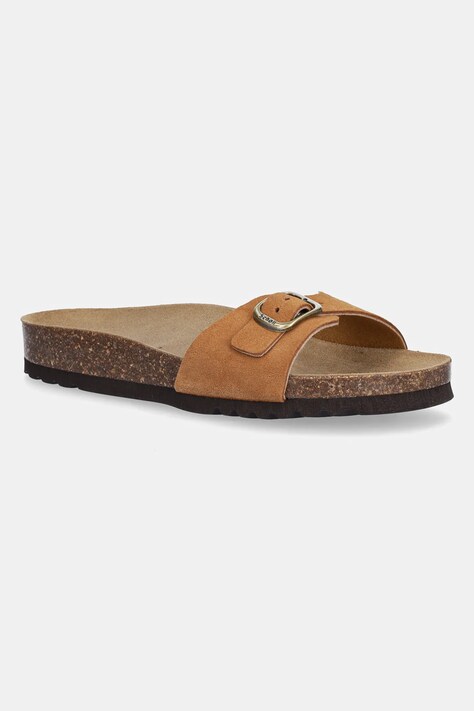 Scholl papuci din piele ESTELLE femei, culoarea maro, F321561175