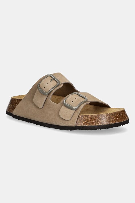 Scholl papuci din piele NOELLE femei, culoarea maro, cu platforma, F322692361