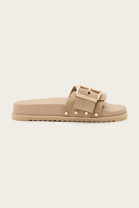 AllSaints slapi de piele Ellie Stud Slider femei, culoarea bej, W040FC