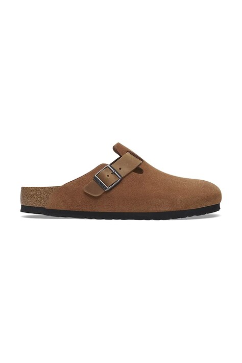 Замшеві шльопанці Birkenstock Boston LEVE/LEOI жіноча колір коричневий 1029185