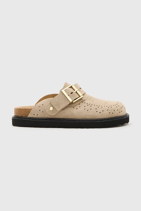 Παντόφλες σουέτ AllSaints Skye Mule γυναικείες, χρώμα: μπεζ, W046FC
