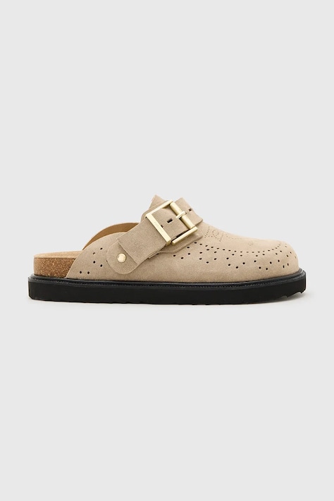 AllSaints papuci din piele Skye Mule culoarea bej, W046FC