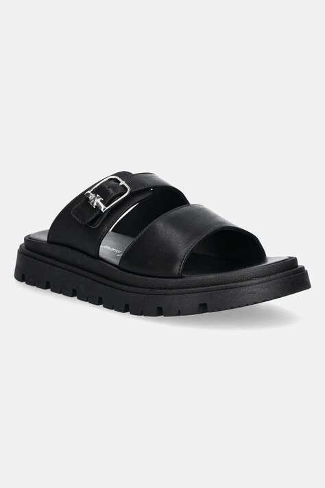 Calvin Klein Jeans papuci din piele pentru copii culoarea negru, V4B2-83055