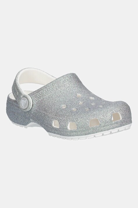 Crocs papuci CLASSIC IRIDESCENT GLITTER CLOG KIDS culoarea argintiu, 210986