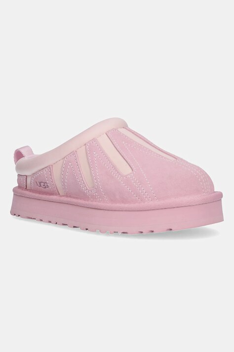 UGG papuci din piele întoarsă pentru copii TAZZ SUNWAVE culoarea roz, 1166830K