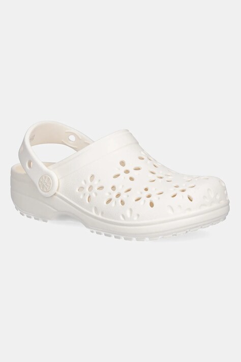 Crocs papuci CLASSIC FLORAL CUT OUT CLOG KIDS culoarea bej, 210943