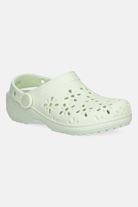 Crocs papuci CLASSIC FLORAL CUT OUT CLOG KIDS culoarea verde, 210943