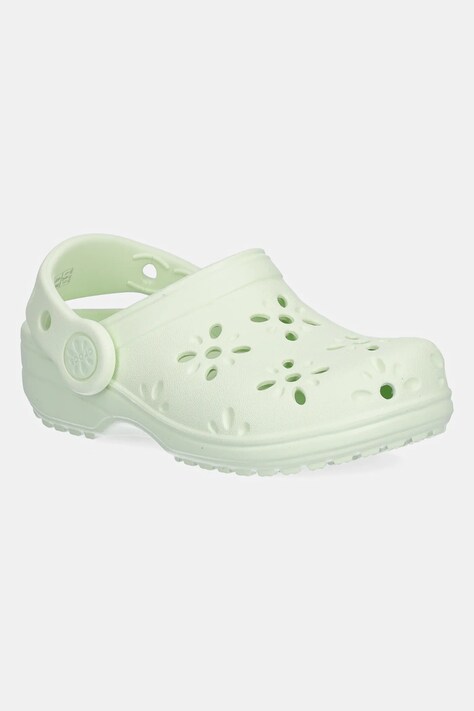Crocs papuci CLASSIC FLORAL CUT OUT CLOG KIDS culoarea verde, 210944