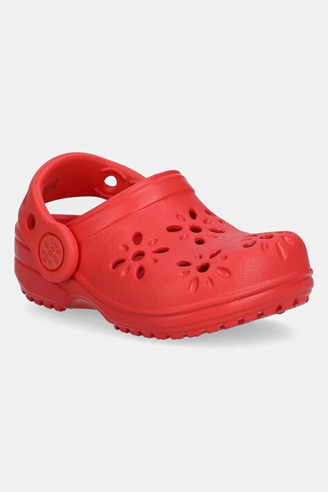 Crocs papuci CLASSIC FLORAL CUT OUT CLOG KIDS culoarea rosu, 210944