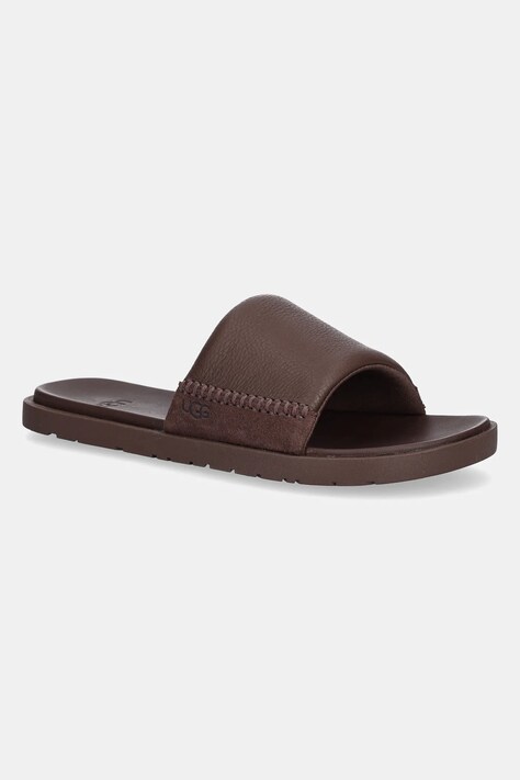UGG papuci de piele Seaside II Slide bărbați, culoarea maro, 1166593-LUG