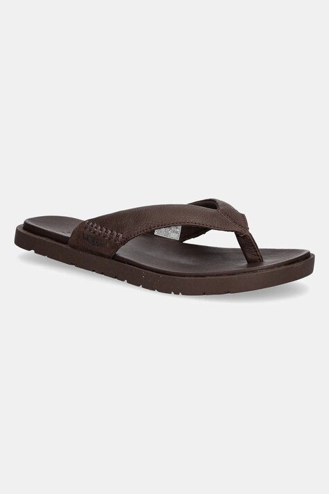 UGG slapi de piele Seaside II Flip barbati, culoarea maro, 1166610-LUG
