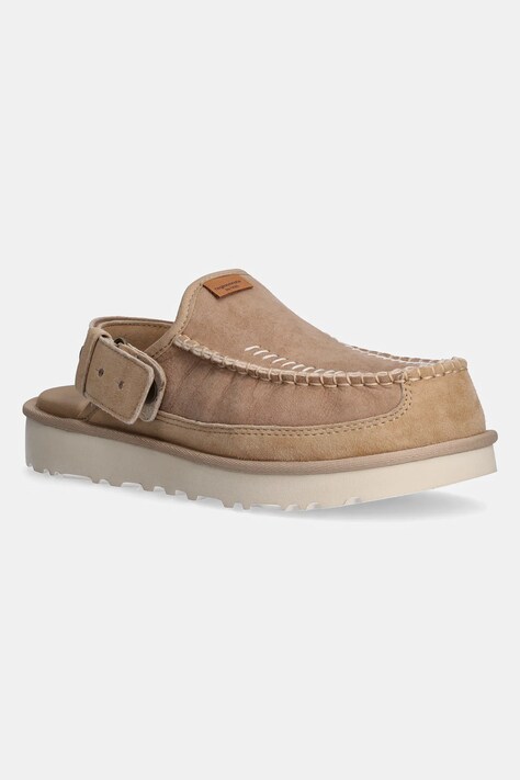 UGG papuci din piele Goldencoast Clog Regenerate barbati, culoarea bej, 1169491-SAN