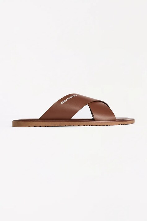 Karl Lagerfeld bőr papucs KASTOR III barna, férfi, KL70214