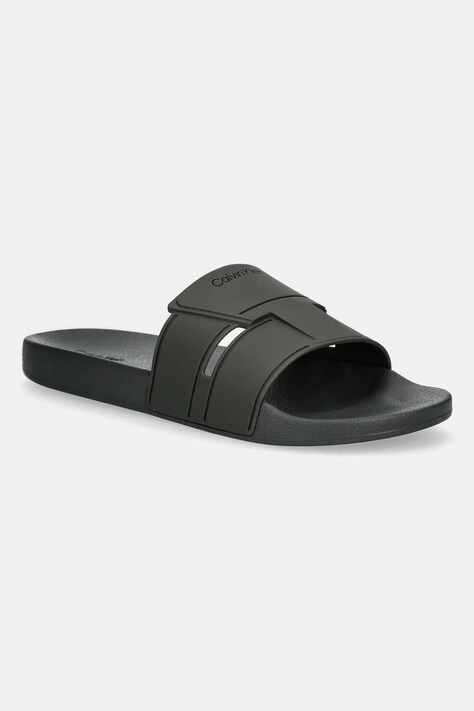 Calvin Klein klapki POOL SLIDE DOUBLE T męskie kolor zielony HM0HM01752