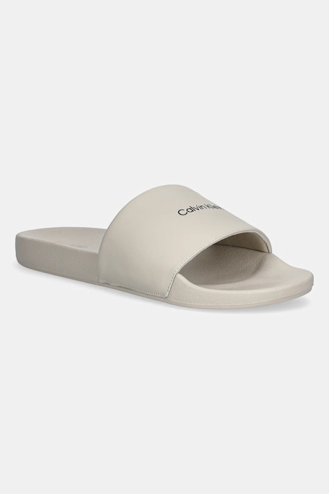 Calvin Klein papuci POOL SLIDE W/ CK SQUARE culoarea bej, HM0HM01754