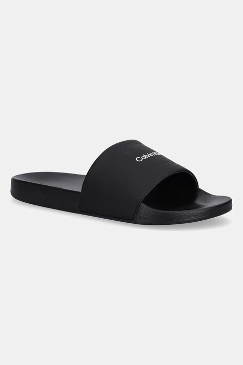 Calvin Klein papuci POOL SLIDE W/ CK SQUARE culoarea negru, HM0HM01754