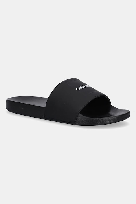 Παντόφλες Calvin Klein POOL SLIDE W/ CK SQUARE χρώμα: μαύρο, HM0HM01754