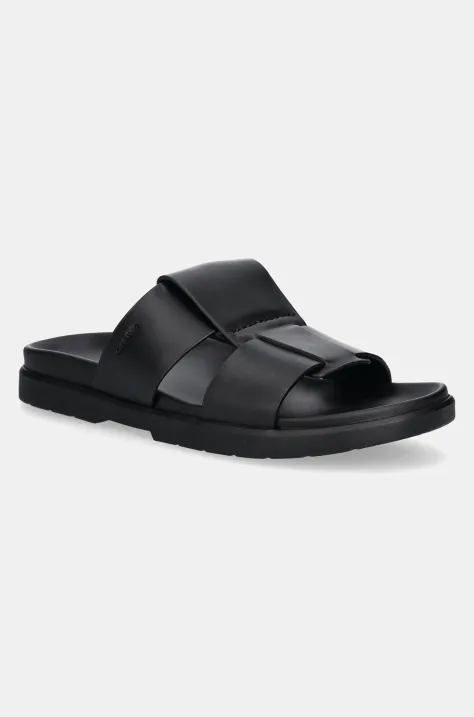 Calvin Klein klapki LUG SANDAL DOUBLE T LTH męskie kolor czarny HM0HM01734