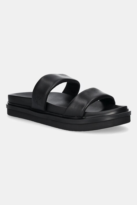 Calvin Klein Jeans papuci FLAT MOLDED DOUBLEBAR SANDAL LTH bărbați, culoarea negru, YM0YM01226