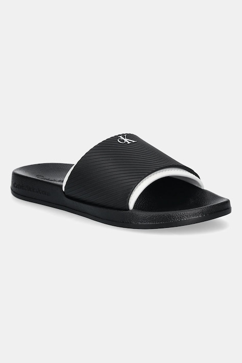 Calvin Klein Jeans papuci SLIDE RUBBER NEOPRENE TEXT barbati, culoarea negru, YM0YM01234