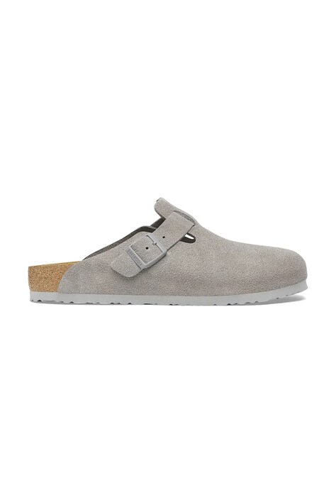 Birkenstock ciabatte slide in camoscio Boston LEVE uomo colore grigio 1027688