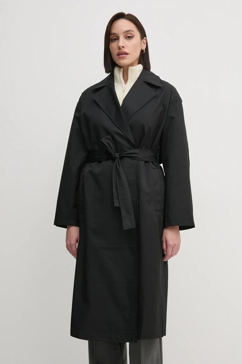 Calvin Klein trenci femei, culoarea negru, de tranzitie, oversize, 00040WL546