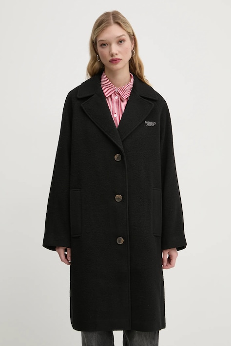 Tommy Jeans palton din lana culoarea negru, de tranzitie, oversize, DW0DW20166