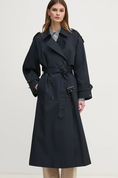Tommy Hilfiger trencz bawełniany kolor granatowy przejściowy oversize WW0WW45918