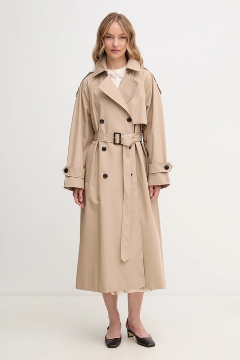Tommy Hilfiger trencz bawełniany kolor beżowy przejściowy oversize WW0WW45918