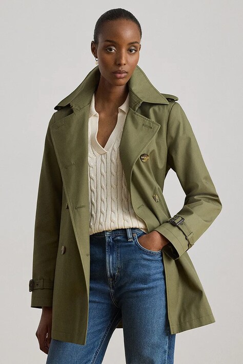 Lauren Ralph Lauren płaszcz damski z bawełną zielony 297967126