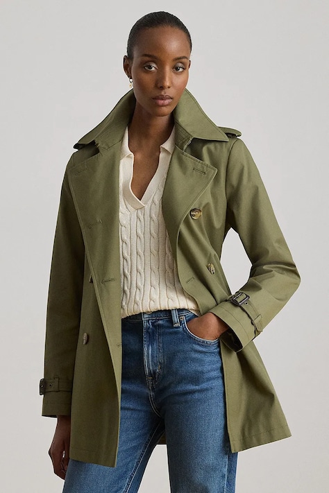 Lauren Ralph Lauren płaszcz damski z bawełną zielony 297967126