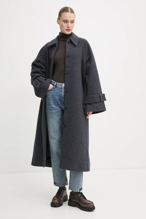 Samsoe Samsoe wool coat ALMA navy blue color F23300165