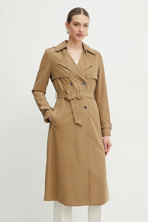 Trenčkot Guess dámsky, zelená farba, prechodný, dvojradový, W5RL15 WGYM2