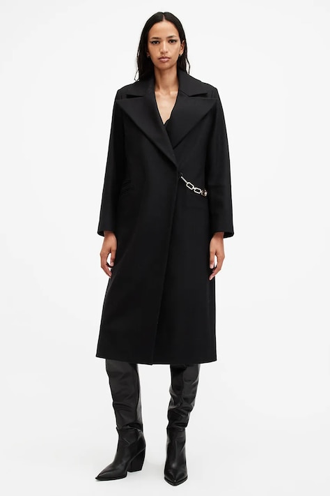 AllSaints Вълнено палто AllSaints SIMONE в черно преходен модел с двуредно закопчаване W052OB