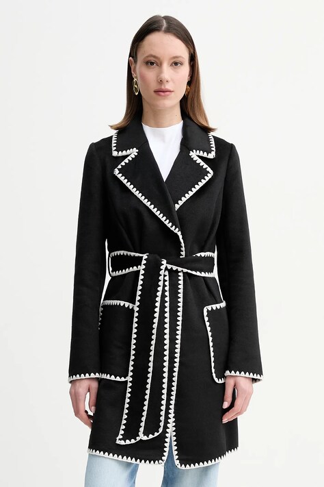 Guess palton din lână VICTOIRE femei, culoarea negru, de tranzitie, desfacut, W5RL19 WGVR2