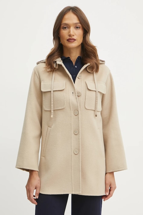 Luisa Spagnoli palton de lana femei, culoarea bej, de tranzitie, 541649