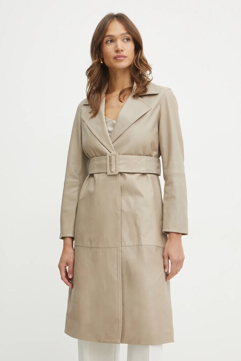 Marella palton de piele BALTICO femei, culoarea bej, de tranzitie, 2513441031200