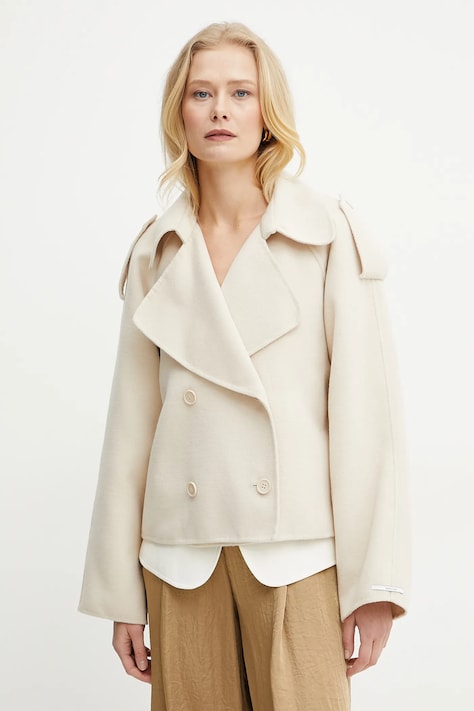 Marella palton Emme by Marella femei, culoarea bej, de tranzitie, cu doua randuri de nasturi, 2515081021200