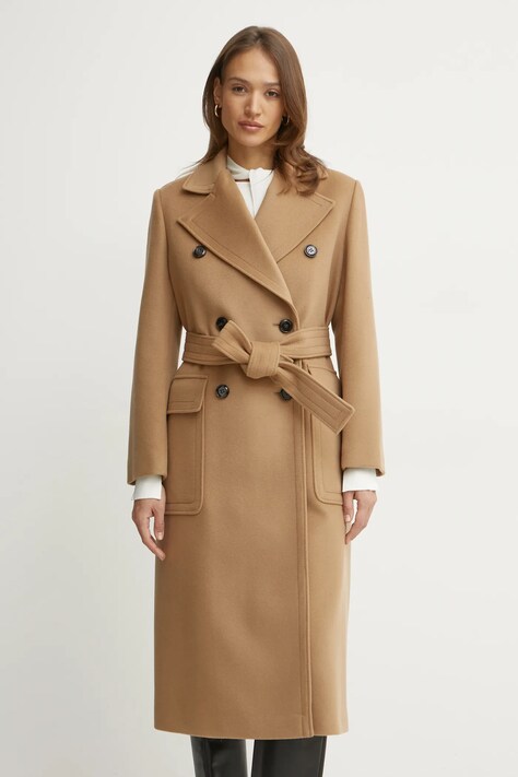 MAX&Co. płaszcz wełniany kolor beżowy przejściowy dwurzędowy 2516011081200