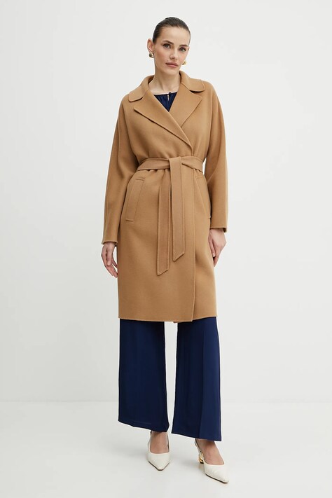 Weekend Max Mara palton de lana femei, culoarea maro, de tranzitie, 2515011011600