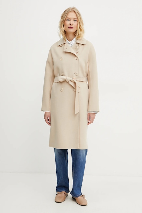 Weekend Max Mara palton de lână femei, culoarea bej, de tranzitie, 2515011021600