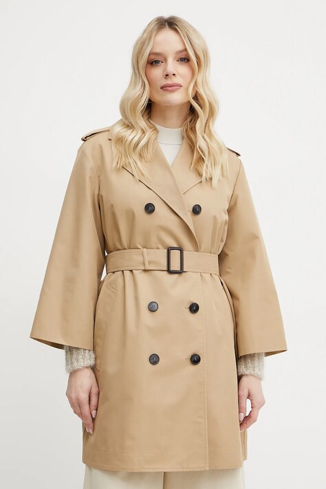 Weekend Max Mara trenci femei, culoarea bej, de tranzitie, cu doua randuri de nasturi, 2515021031600