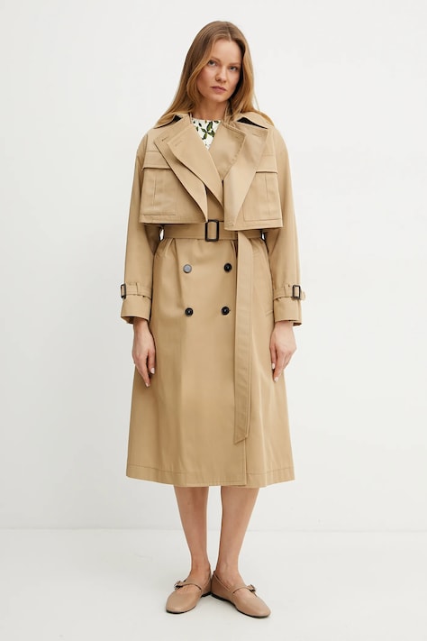 Bavlnený kabát Weekend Max Mara hnedá farba, prechodný, dvojradový, 2515071011600