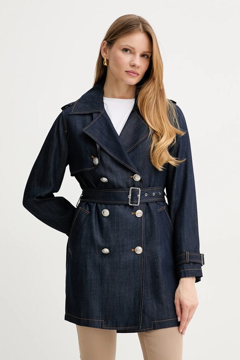 Liu Jo palton culoarea bleumarin, de tranzitie, cu doua randuri de nasturi, UA5173 D0231