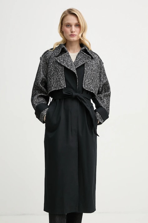 BA&SH płaszcz z domieszką wełny DINARA damski kolor czarny przejściowy 1E25DINA