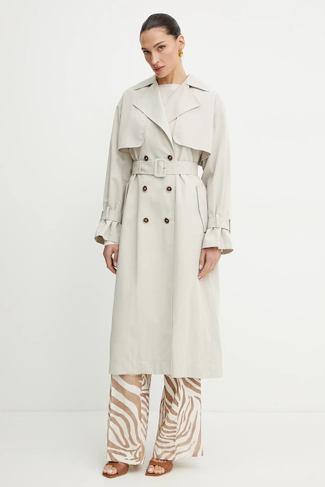 Trench kabát Guess AMIRA dámský, béžová barva, přechodný, oversize, W5GL33 WHAE2