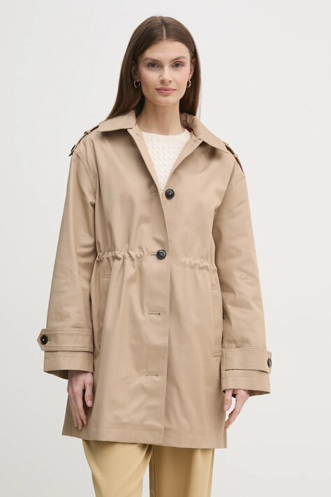 Tommy Hilfiger płaszcz damski kolor beżowy przejściowy WW0WW43742